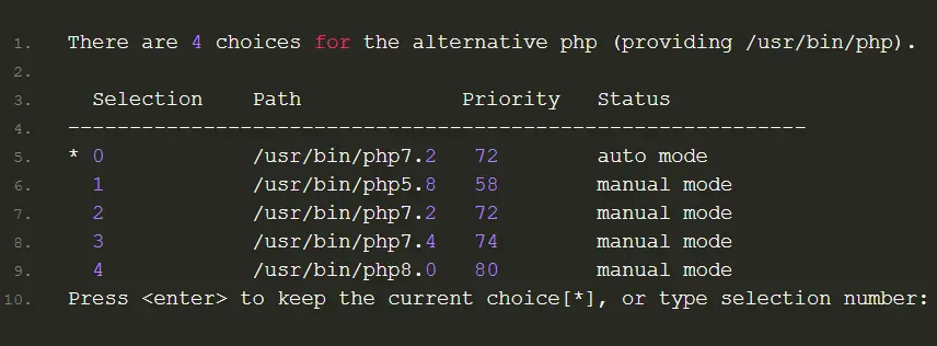 linux php version switch